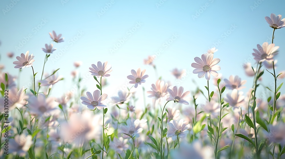 Fototapeta premium High Resolution View of a Field of Flowers with Leafy Branches