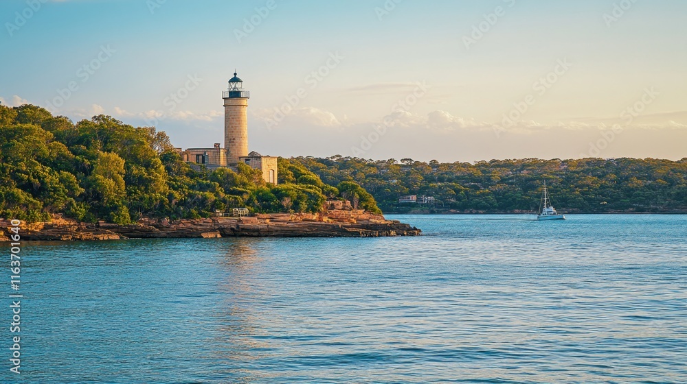 Fototapeta premium Serene Coastal Lighthouse at Sunset