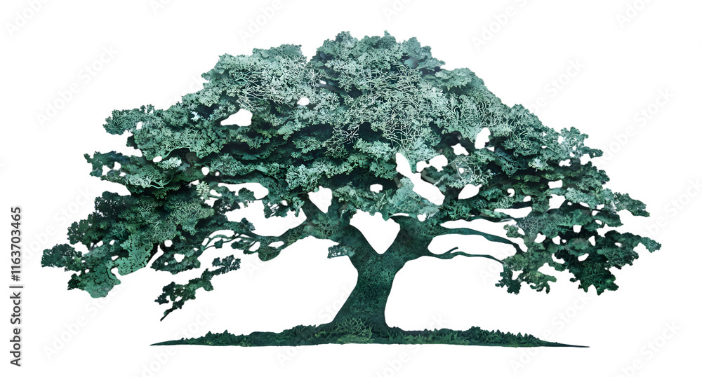 Obraz premium Majestic Oak Tree Silhouette on White Background - Nature and Landscape Illustration