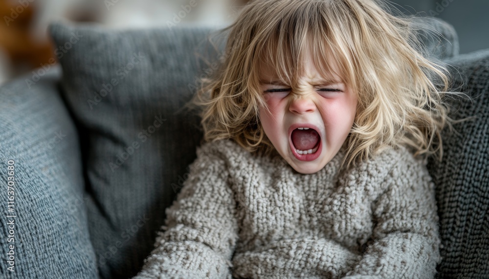 Frustrated Toddler Girl Throwing a Tantrum at Home, Upset Child with Crying Expression Frustrated Toddler Girl Throwing a Tantrum at Home, Upset Child with Crying Expression