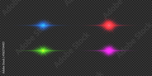 Set of multicolor horizontal light effects of lens flares