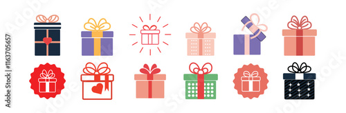 Gift box icon set. Gift box signs Line and silhouette style. Vector illustration.