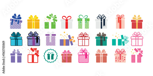 Present gift box icon Collection of flat thin outline vector isolated on white background.