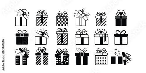 Present gift box icon Collection of flat thin outline vector isolated on white background.