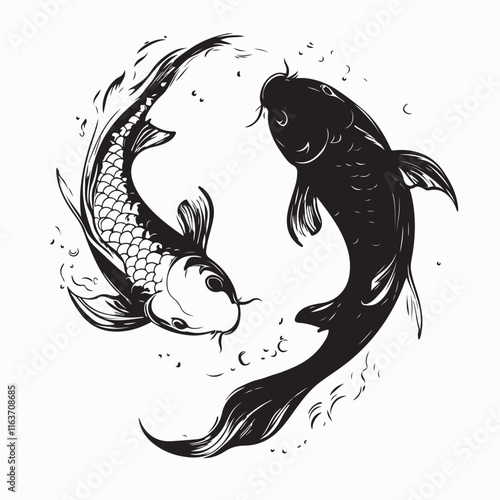 Yin yang koi fish image vector. Illustration of a Yin yang koi fish image isolated on white background.