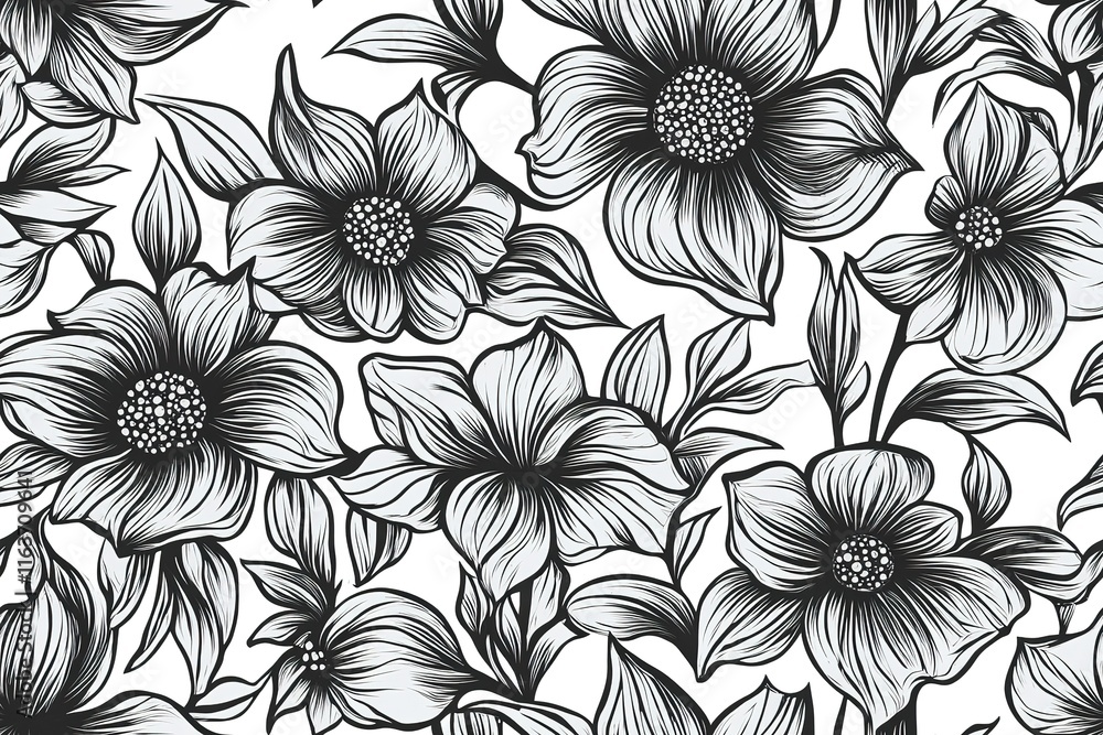 Elegant Black and White Floral Seamless Pattern Design Elegant Black and White Floral Seamless Pattern Design