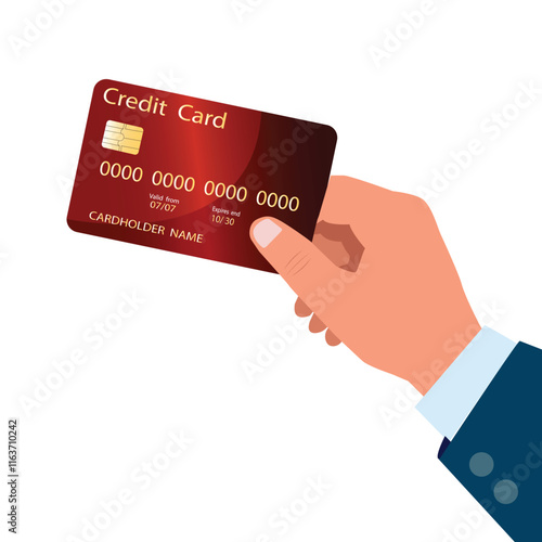 Businessman holding a credit card in his hand to pay for online shopping services, invoices, utility bills, Concept credit payment transaction .vector