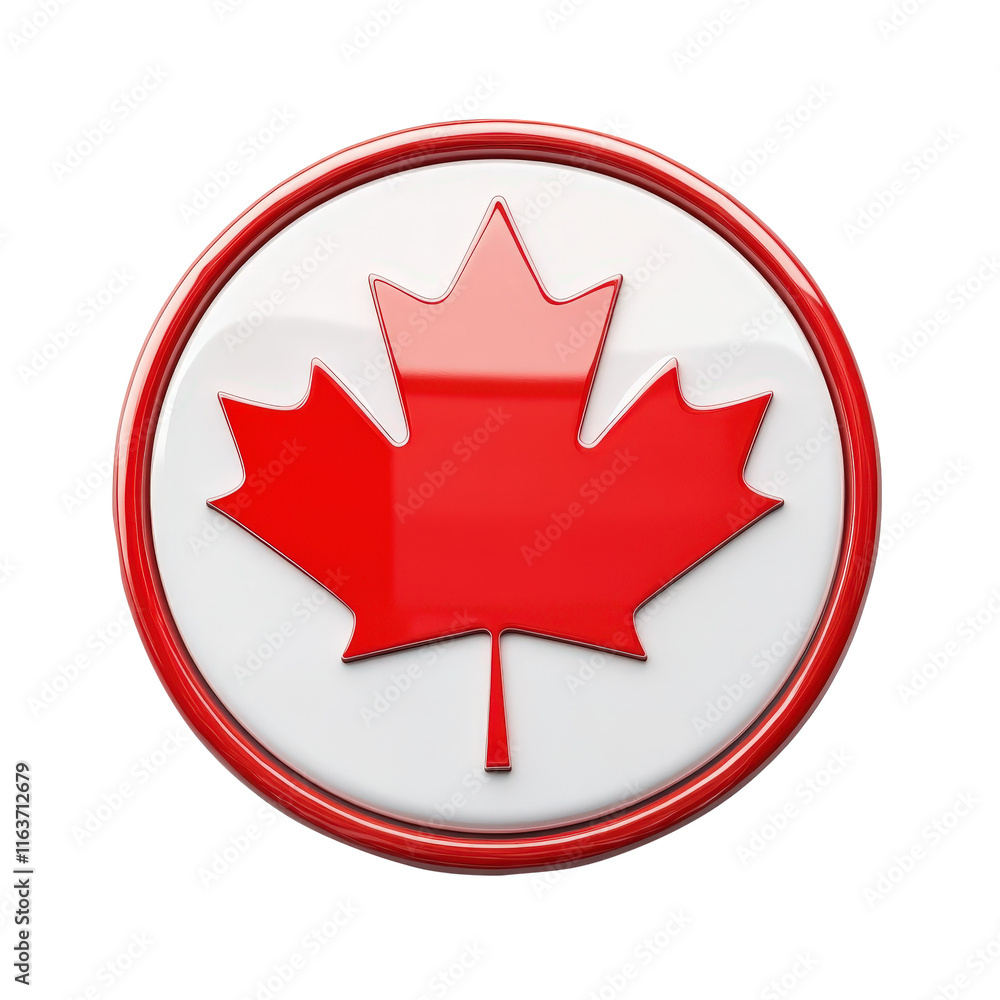 3d Glossy round icon featuring vibrant red maple leaf symbolizing Canada national identity, floating isolated on a transparent background 3d Glossy round icon featuring vibrant red maple leaf symbolizing Canada national identity, floating isolated on a transparent background