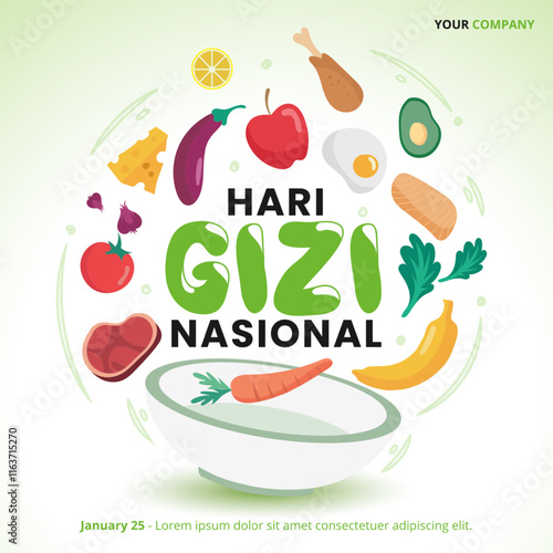 Hari Gizi Nasional or Indonesia National Nutrition Day with a bowl of healthy food photo