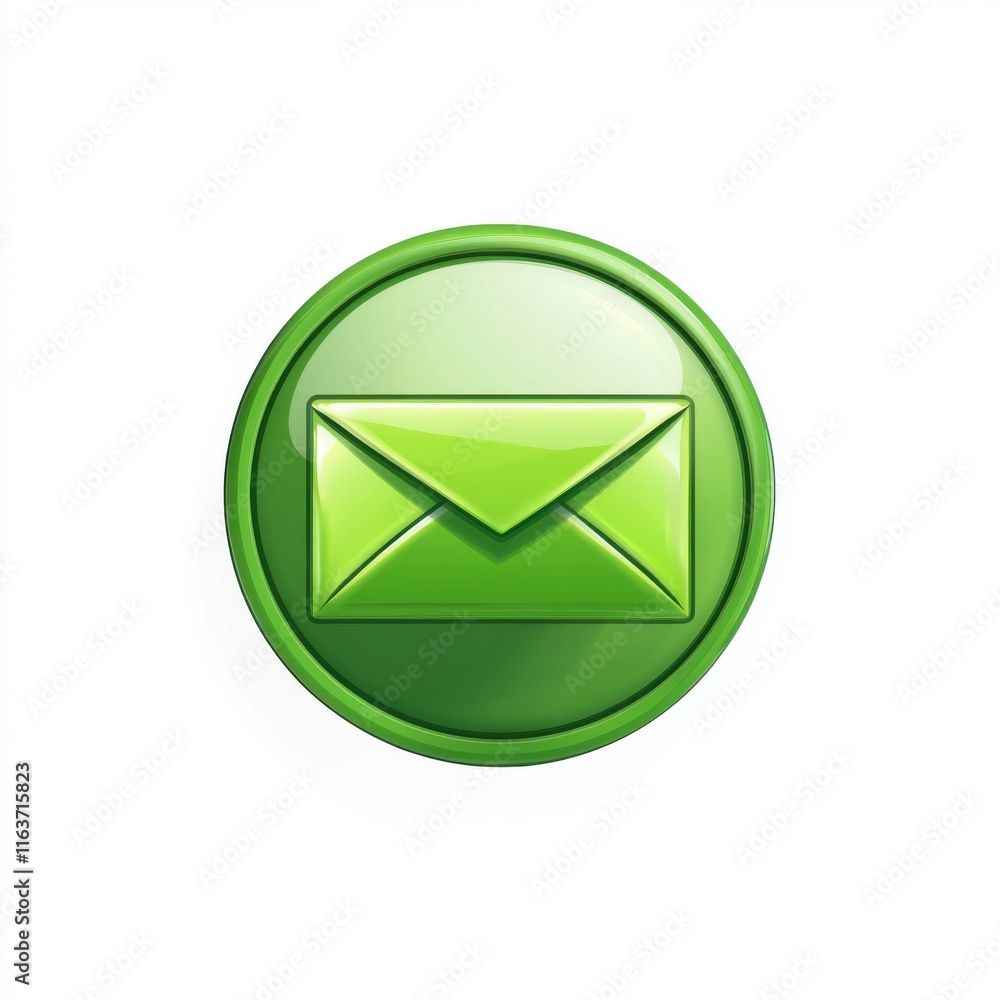 Glossy green email icon symbolizing digital communication. Glossy green email icon symbolizing digital communication.