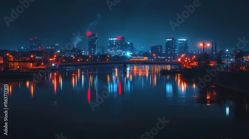 Night Cityscape: Vibrant Reflections on Calm Waters photo