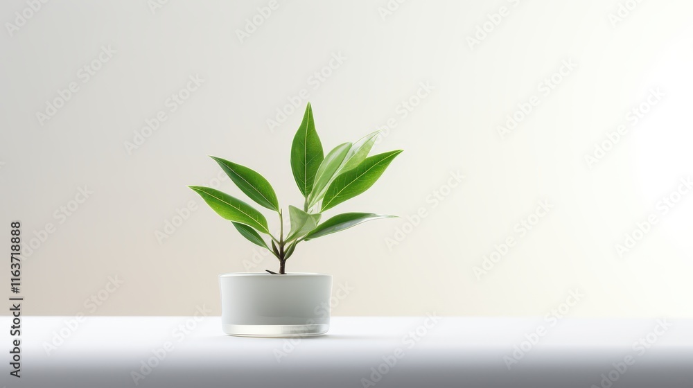 Sustainable Serenity: Minimalistic 3D Render of Green Plant on White Surface with Negative Space Sustainable Serenity: Minimalistic 3D Render of Green Plant on White Surface with Negative Space