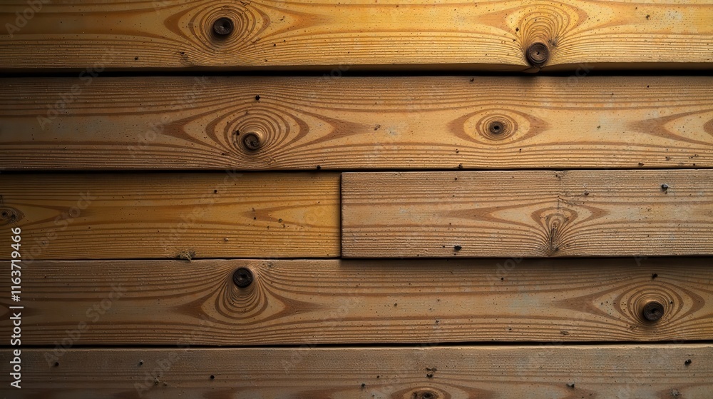 Naklejka premium Warm-toned horizontal wood plank background texture with visible wood grain and knots