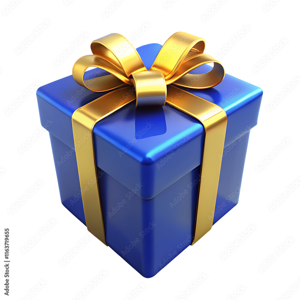 Fototapeta premium Blue giftbox with golden ribbon isolated on white background as transparent. PNG. AI GENERATED.
