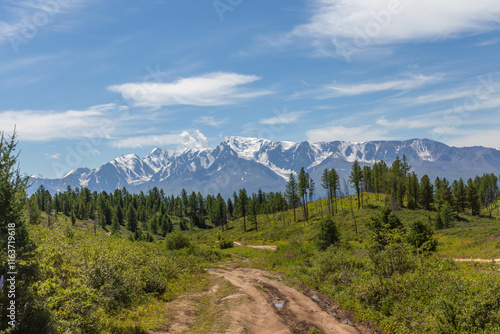 Beautiful view on the road to the Aktash repeater (Aktashsky transponder). Altai republic, Russia photo