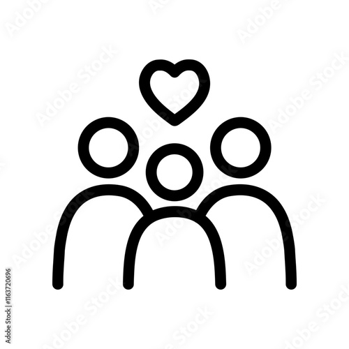 Family love icon. Parent and child silhouette. Parenthood, support, care, unity, together, relationship concepts. Outlined vector design isolated illustration.