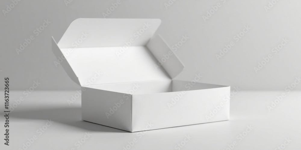 A Simple White Cardboard Box, Partially Open, Ready for Packaging and Presentation A Simple White Cardboard Box, Partially Open, Ready for Packaging and Presentation