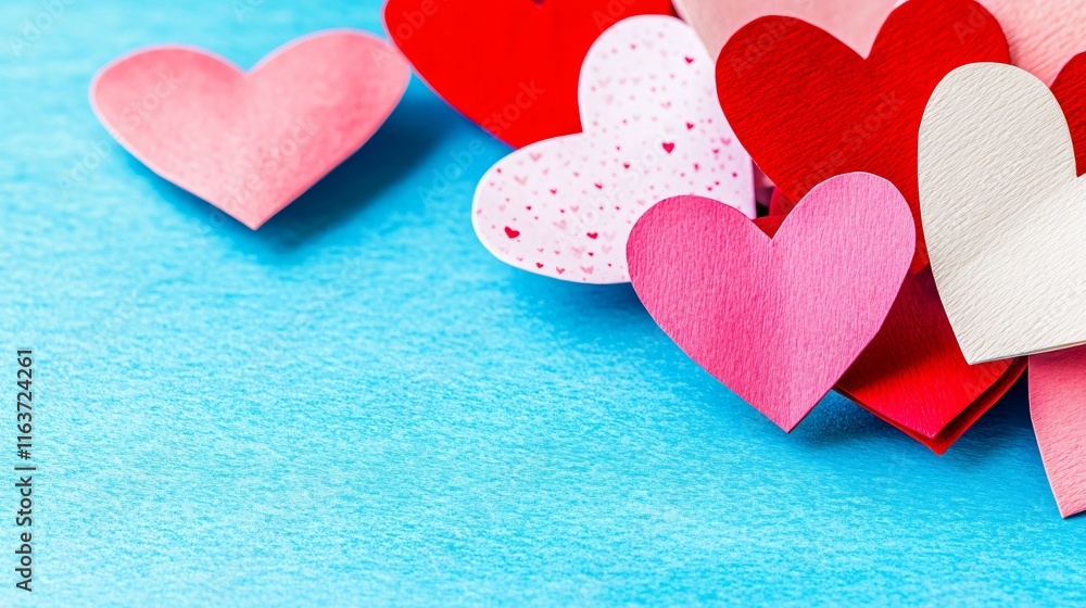 Fototapeta premium Lovely Pink Red White Paper Hearts Valentine's Day Background