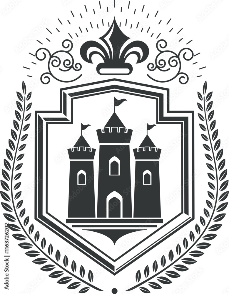 Shield with Wreath, Scroll, and Crown - Ornamental Gradient Design for Heraldic and Decorative Use Shield with Wreath, Scroll, and Crown - Ornamental Gradient Design for Heraldic and Decorative Use