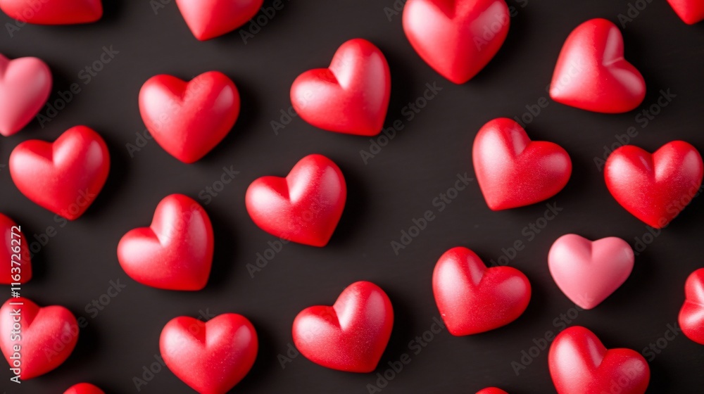 Red and Pink Hearts Pattern on Black Background Romantic Valentines Day Red and Pink Hearts Pattern on Black Background Romantic Valentines Day