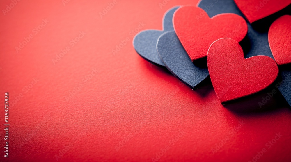 Fototapeta premium Romantic Red and Black Hearts on Red Background Valentine's Day