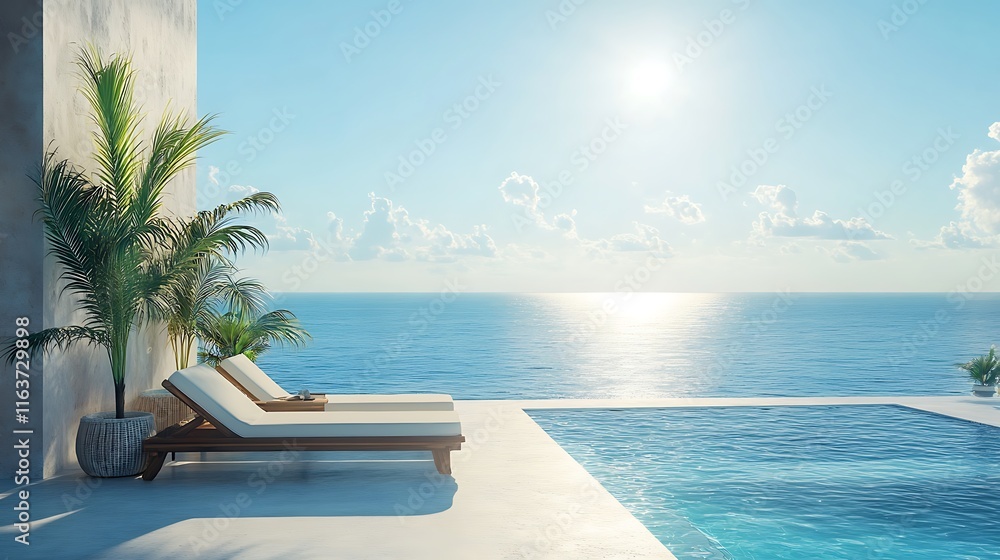 Obraz premium Relaxing poolside retreat coastal paradise scenic photography daylight