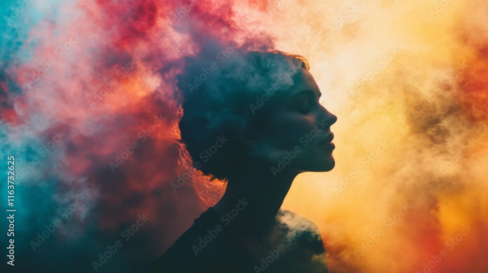 Woman's silhouette in colorful smoke. Woman's silhouette in colorful smoke.