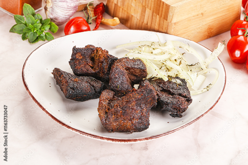 Grilled beef barbecue served onion Grilled beef barbecue served onion