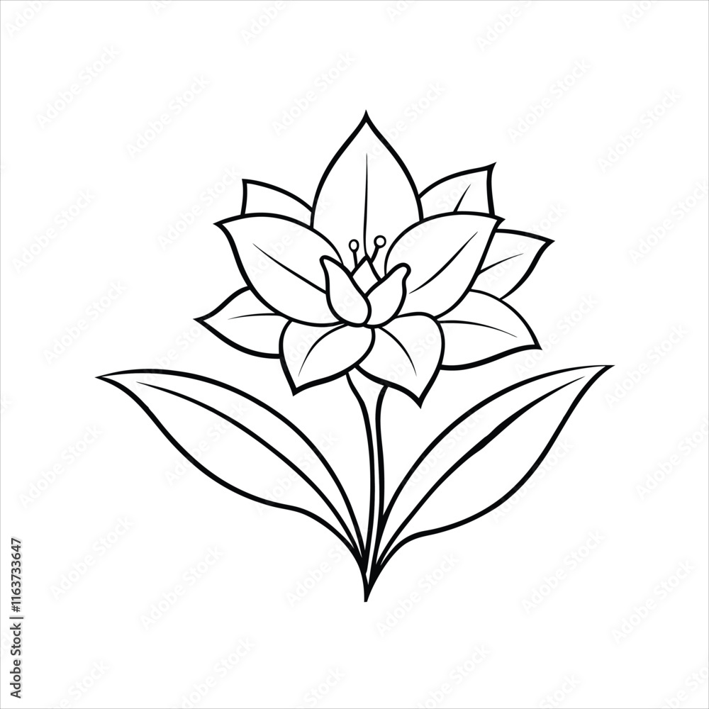 Blooming Flower with Leaves for Springtime Design Blooming Flower with Leaves for Springtime Design