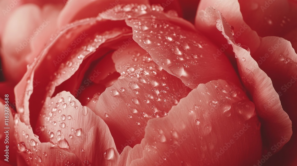 Close Up of Delicate Peony Petals Adorned with Glistening Dewdrops, Macro Photography Close Up of Delicate Peony Petals Adorned with Glistening Dewdrops, Macro Photography