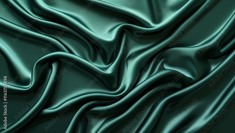 Obraz premium A Luxuriant Dark Green Silk Satin Background, Flowing Smoothly with Rich Textures and a Lustrous Shine, Evoking a Sense of Opulence, Sophistication, and Timeless Elegance