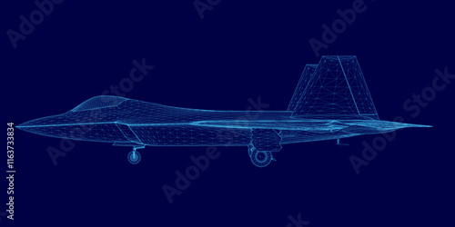 Blue jet is shown in a computerized image. The jet is a fighter jet and is shown in a very detailed and realistic manner. The image gives off a sense of power and strength