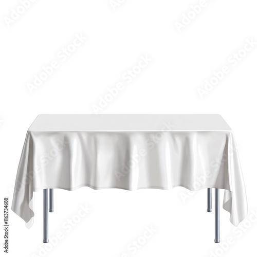 white tablecloth on rectangular table on transparent background