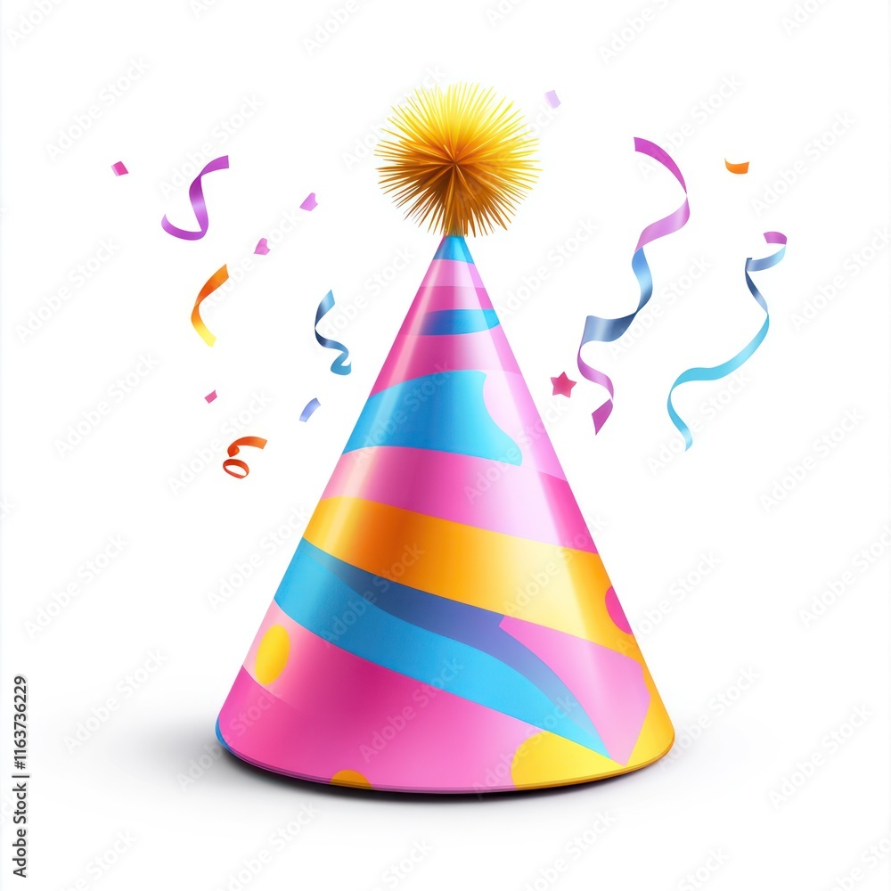 happy birthday party cap vector style art 3d illustration Isolated on White Background happy birthday party cap vector style art 3d illustration Isolated on White Background