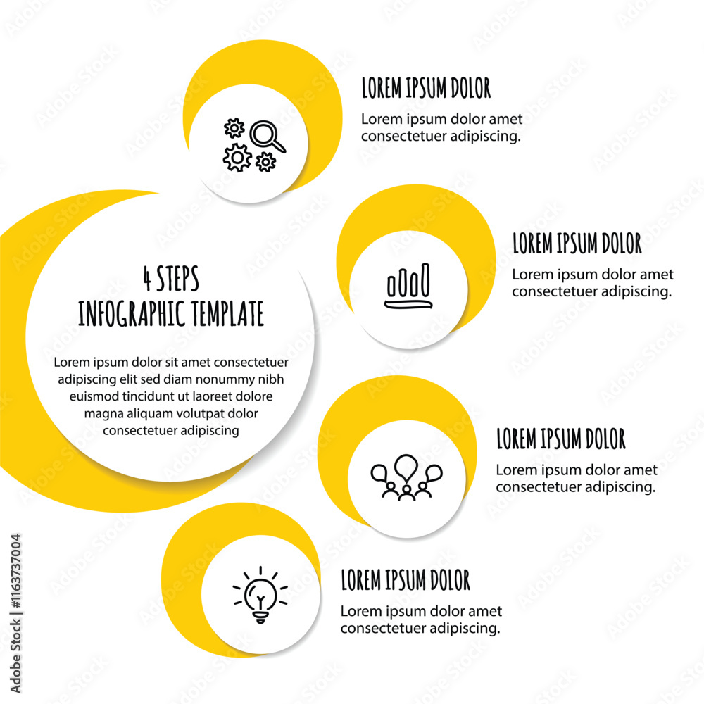 Fototapeta premium 4 steps infographic template with 4 options. Flowchart that can be used for business report, data visualization and presentation. Timeline infographic elements vector illustration.