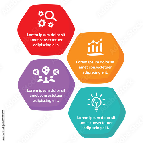 4 steps infographic template with 4 options. Flowchart that can be used for business report, data visualization and presentation. Timeline infographic elements vector illustration.