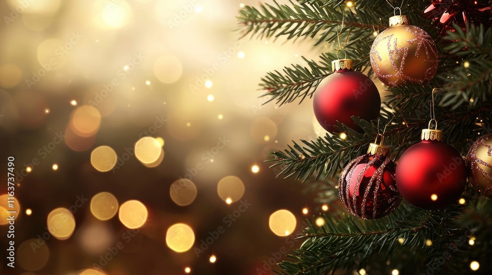 Christmas Festive Ornaments on a Sparkling Tree