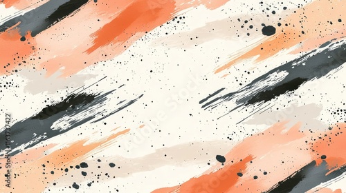 Splatter abstract background concept. Abstract watercolor pattern with vibrant orange, gray, and white brush strokes and splatters. photo