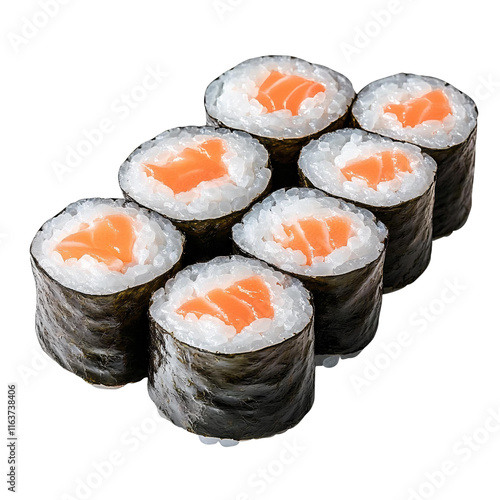 Fototapet salmon maki sushi rolls on white background