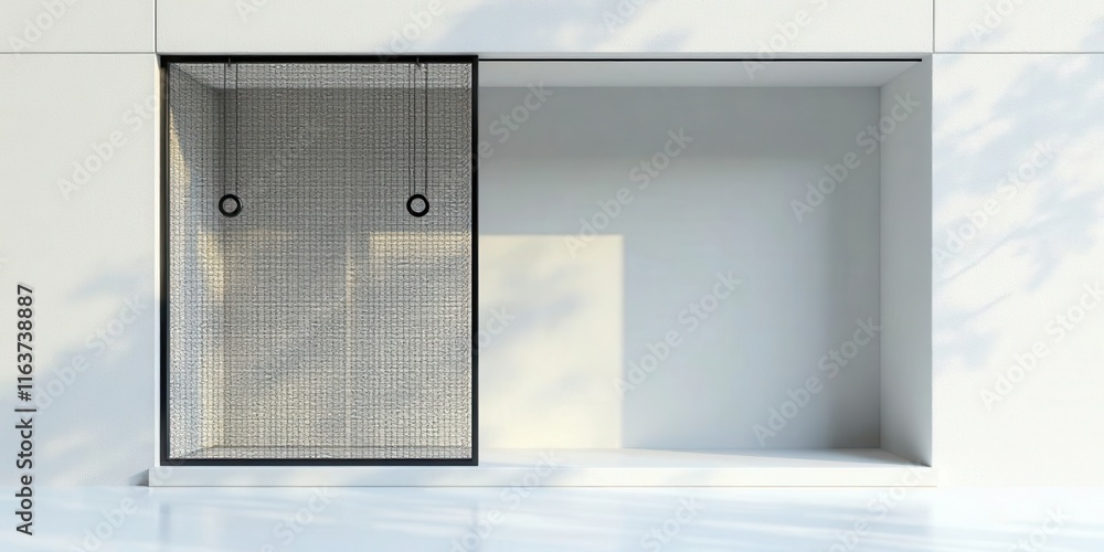 Modern Minimalist Store Window Display with Subtle Lighting Modern Minimalist Store Window Display with Subtle Lighting