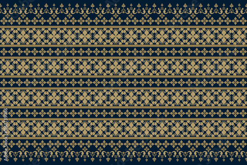 Gold Elegant Ornamental Damask Pattern with Floral Motifs on Blue Background,.Vector Illustration for Elegant Textile design for wrapping,dress, silk, scarf, background, textile, carpet.