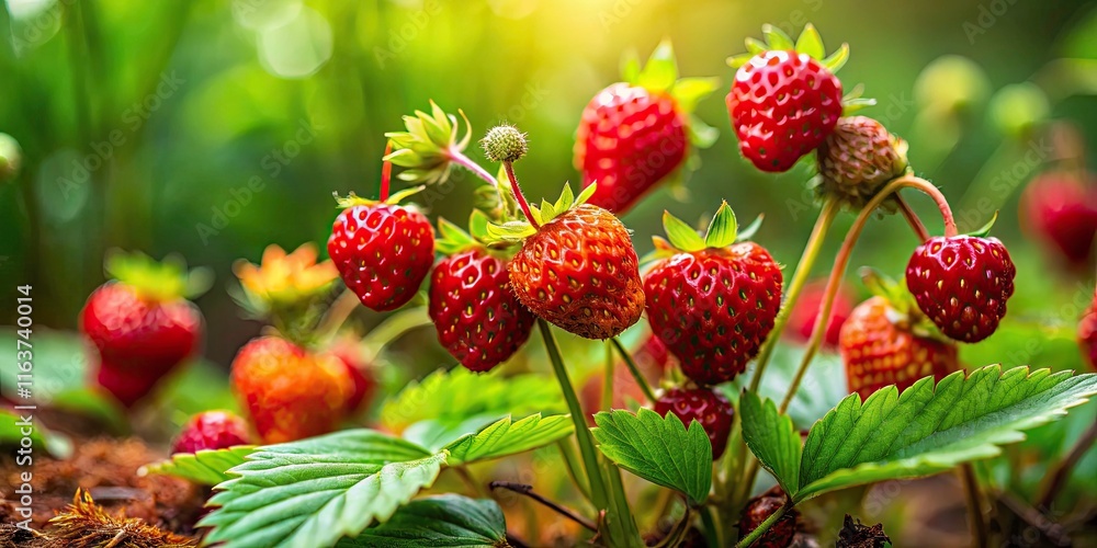 Wild Forest Strawberry Portrait - Small Delicious Fruit in Natural Setting, Close-Up Photography of Berries, Fresh and Juicy, Organic, Nature's Delicacies, Seasonal Harvest Wild Forest Strawberry Portrait - Small Delicious Fruit in Natural Setting, Close-Up Photography of Berries, Fresh and Juicy, Organic, Nature's Delicacies, Seasonal Harvest