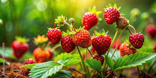 Wild Forest Strawberry Portrait - Small Delicious Fruit in Natural Setting, Close-Up Photography of Berries, Fresh and Juicy, Organic, Nature's Delicacies, Seasonal Harvest