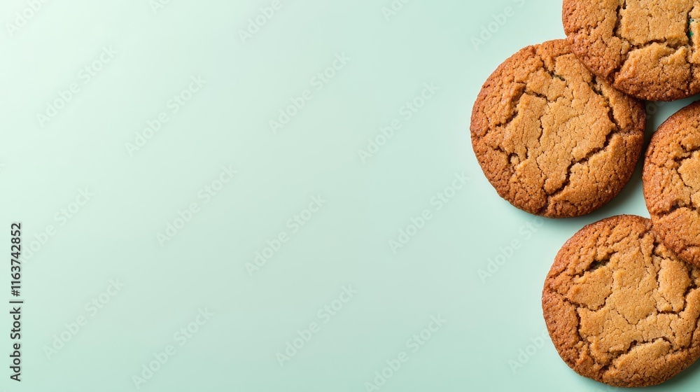 Minimal cookies concept. Delicious golden-brown cookies on a soft pastel background for culinary delights. Minimal cookies concept. Delicious golden-brown cookies on a soft pastel background for culinary delights.