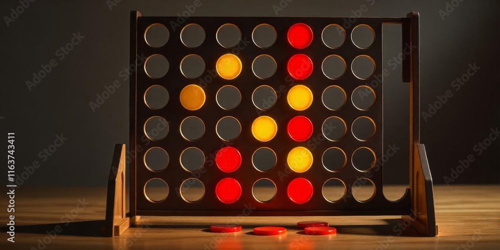 Connect four game in progress with players strategizing their next moves in a cozy indoor setting