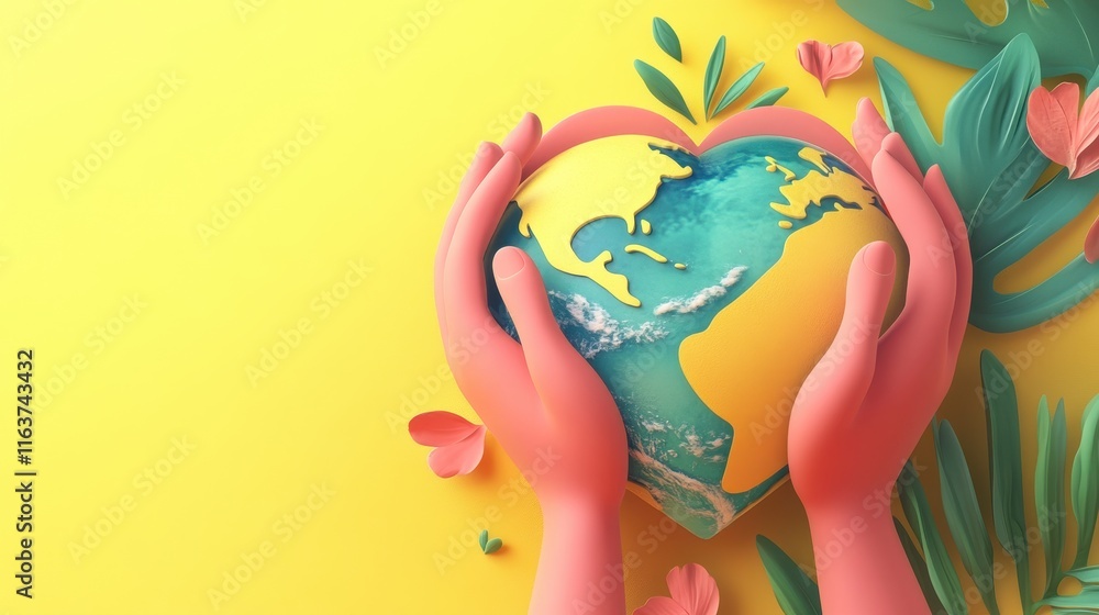Fototapeta premium Green Earth with Energy saving Ecology and Environment concept,Icon representing the sustainable development on renewable energy ecological on Love green energy concept.