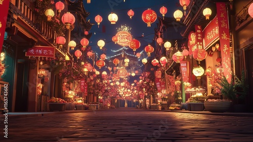 Wallpaper Mural Festive Street Lined with Paper Lanterns, Red and Gold Decorations, and a Vibrant Celebration Atmosphere Torontodigital.ca