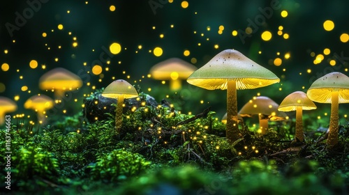 Wallpaper Mural Glowing mushrooms and fireflies in a dark forest. Torontodigital.ca