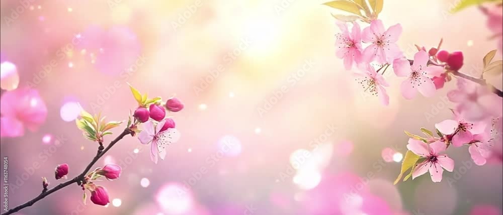 Spring background with Sakura flowers of pink color on pink sky backdrop. Beautiful nature spring background with a branch of blooming Sakura. Sakura blossoming season in Japan Spring background with Sakura flowers of pink color on pink sky backdrop. Beautiful nature spring background with a branch of blooming Sakura. Sakura blossoming season in Japan