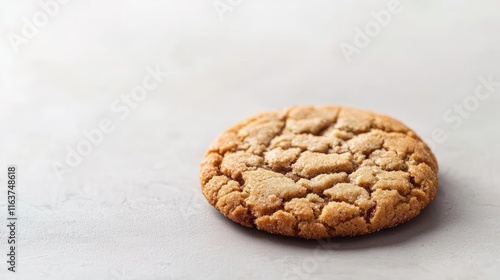 Minimal cookies idea. Deliciously baked cookie with a crispy surface and chewy interior on a neutral backdrop. photo